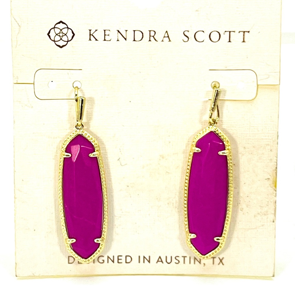 Neon Pink Danielle Earrings Hook Dangle 14k Yellow Gold Over Brass RARE HTF